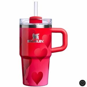 Stanley Red Tumbler with Heart Motif and Straw